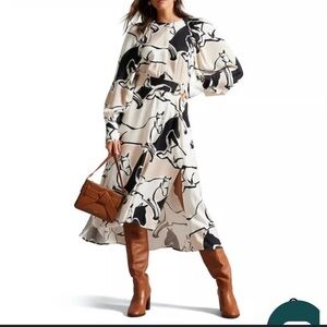 Ted Baker London Women's Midi Sydnei Horse Print Belted Dress Size 2 US Size 6